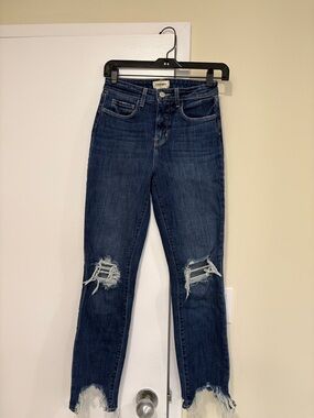 L'AGENCE Dark Blue Skinny Ripped Hem Jeans